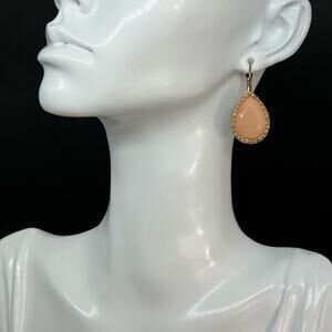 Elegant Peach Teardrop Earrings Textured Gold Frame Statement Drop Dangle